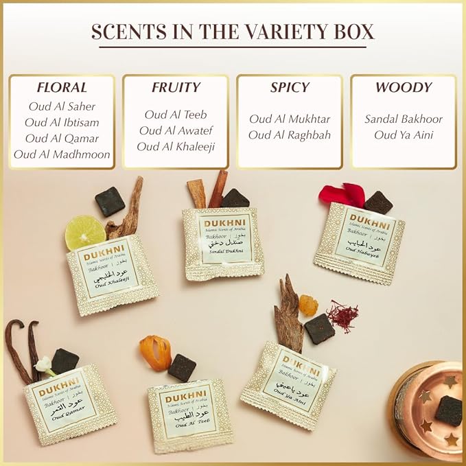 Oud Bakhoor Variety Box & Burner (20pcs. & 10 scents)