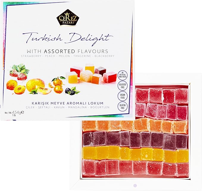 Cerez Pazari Turkish Delight Candy With Assorted Flavors 16oz (33-38 pcs)