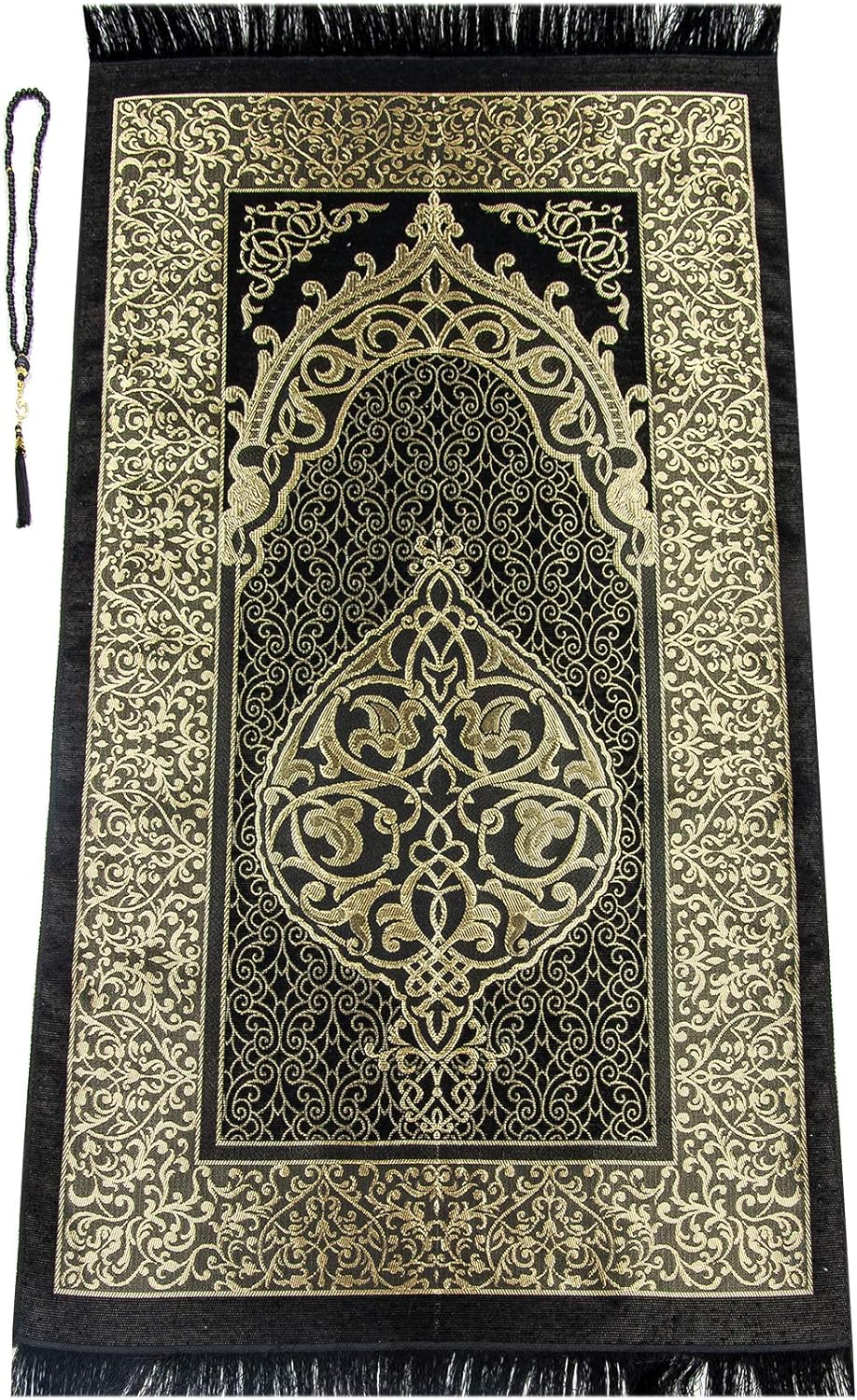 Muslim Prayer Rug and Prayer Beads with Elegant Design Cylinder Gift Box