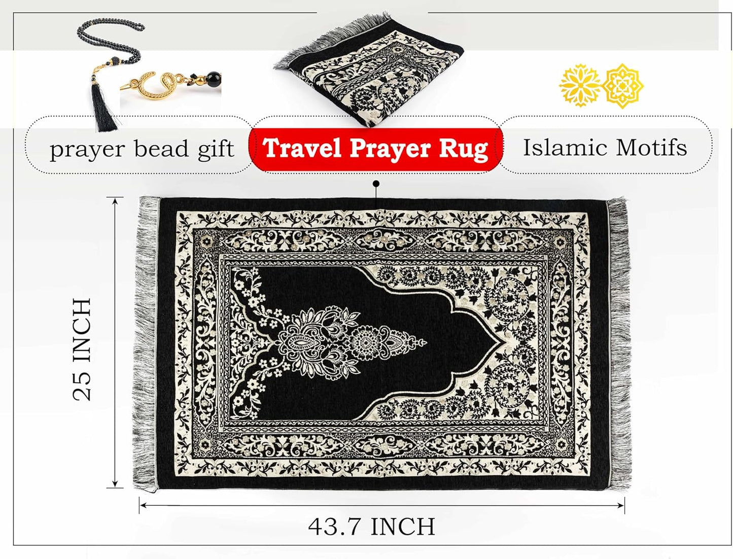 Islamic Prayer Rug (w/ Prayer beads)