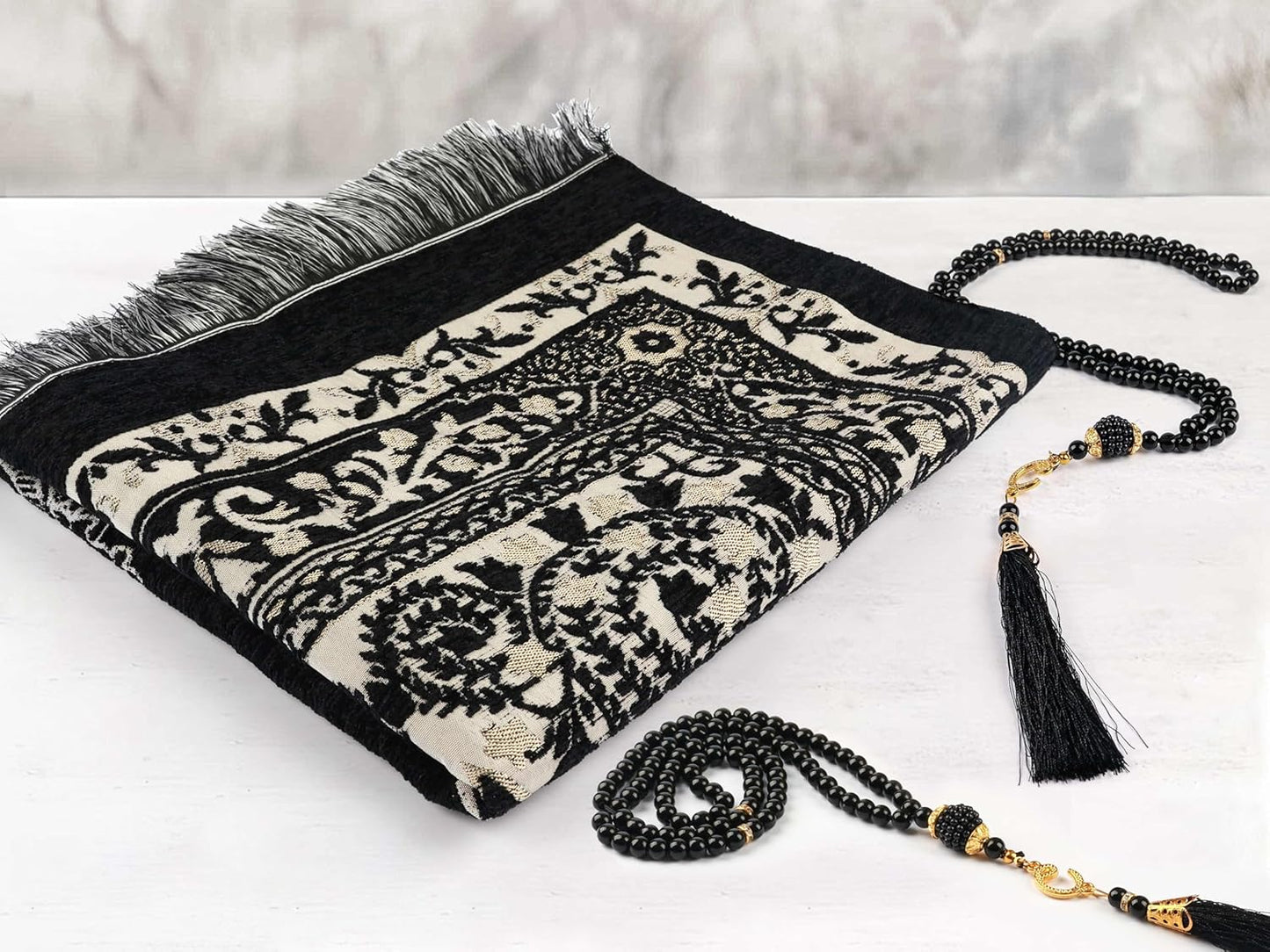 Islamic Prayer Rug (w/ Prayer beads)