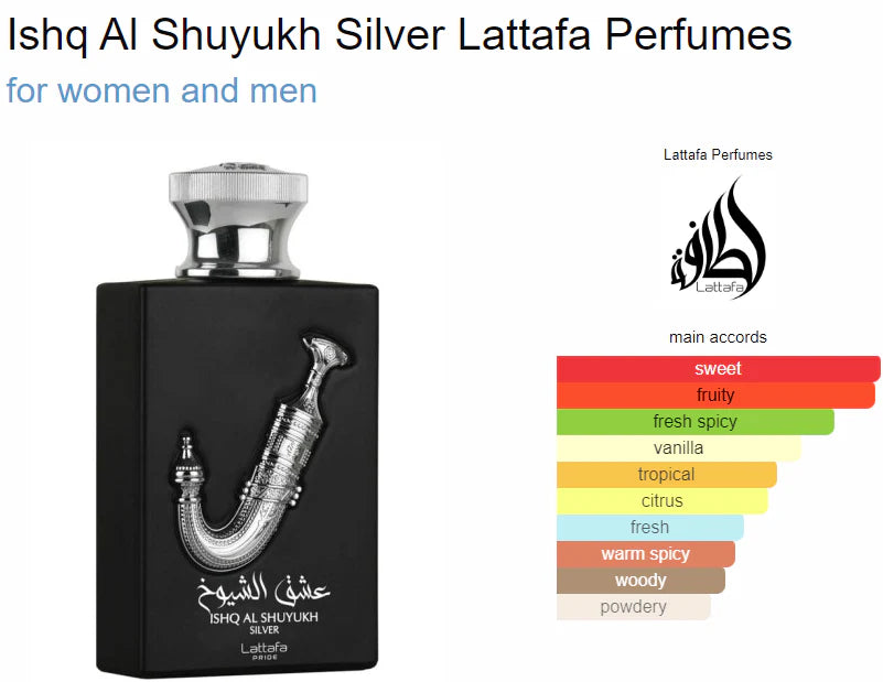 Lattafa Ishq Al Shuyukh Silver Eau de Parfum (3.4oz)